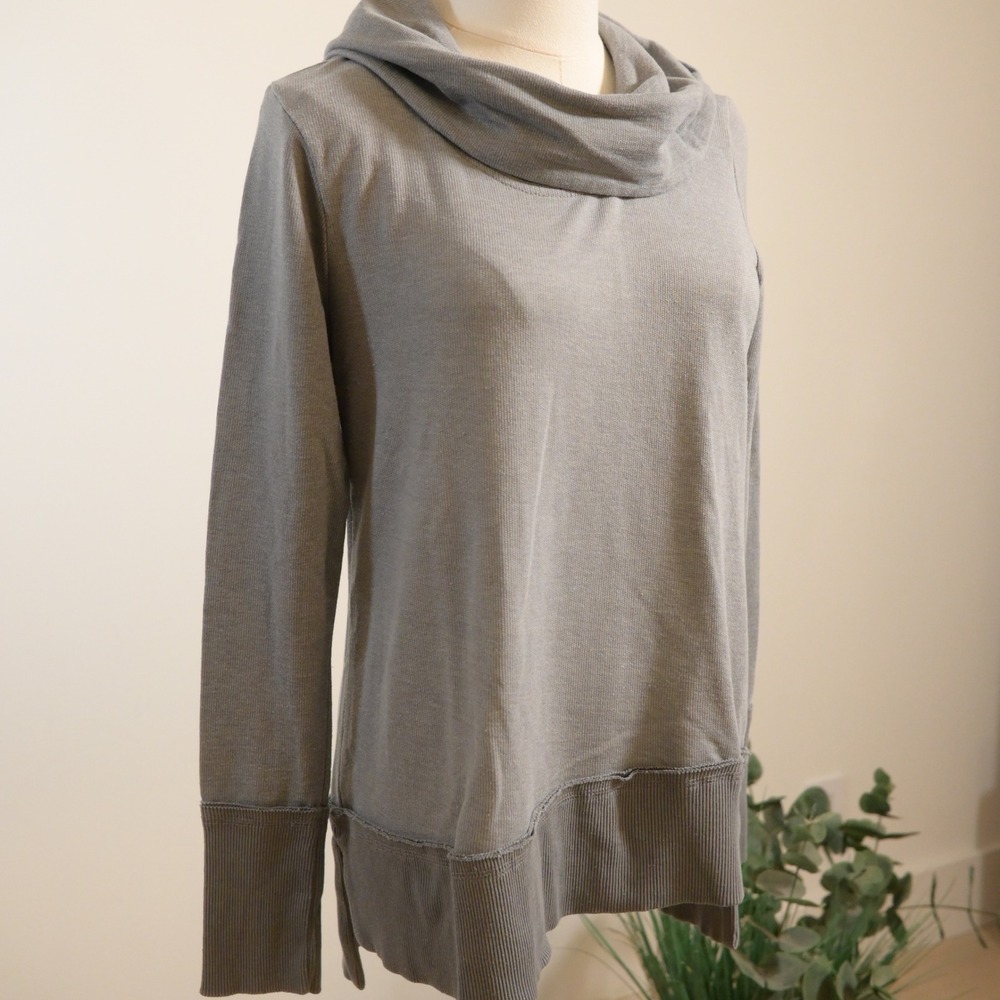 Lucky Brand Womens Grey Cowl Neck Hoodie Waffle Knit Pullover Small